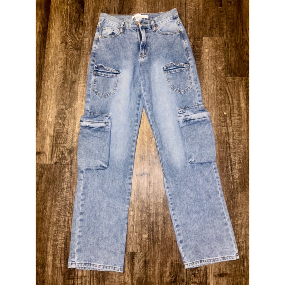 Altar'd State Light Wash High Rise Cargo Straight Leg Jeans Size 24 Utility